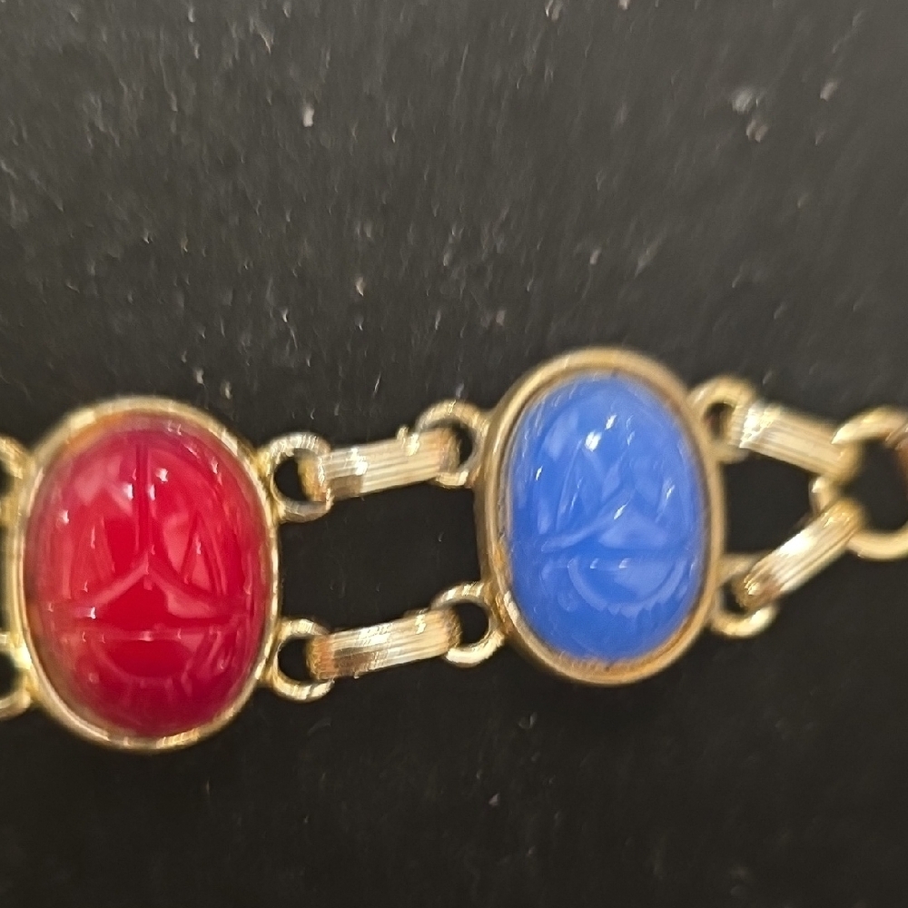 Carved Multi Color Glass Or Better Scarab Bracelet - Picture 7 of 7
